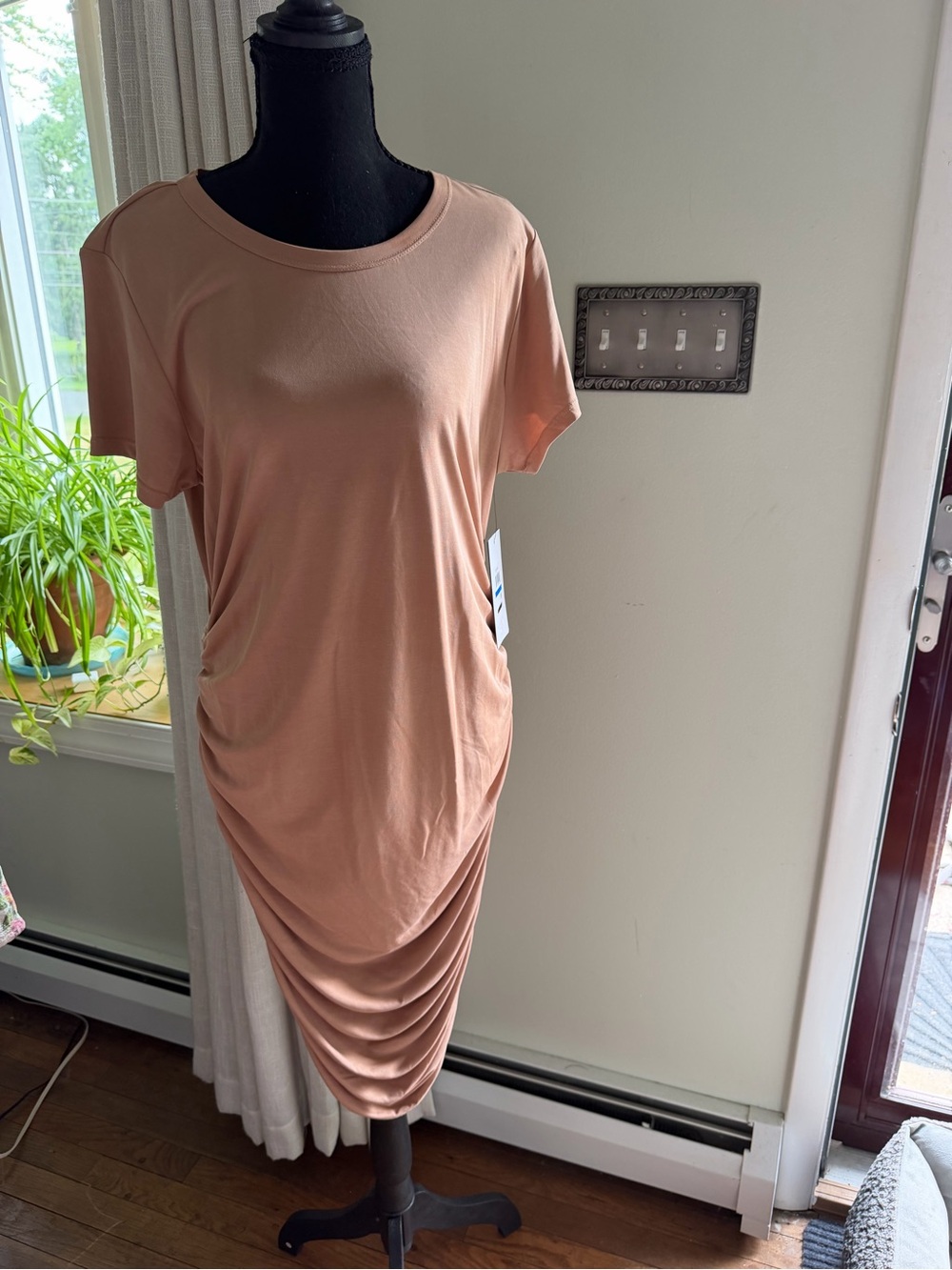 DKNYC Sport Blush Ruched Midi T-Shirt Dress